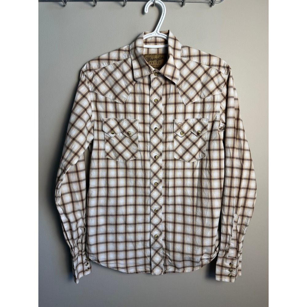 Wrangler Mens Brown Plaid Retro Western Snap Shirt Small Cowboy Rodeo Ranchwear
